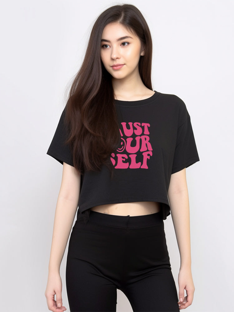 LTF15 kaos oversize crop top longgar wanita 