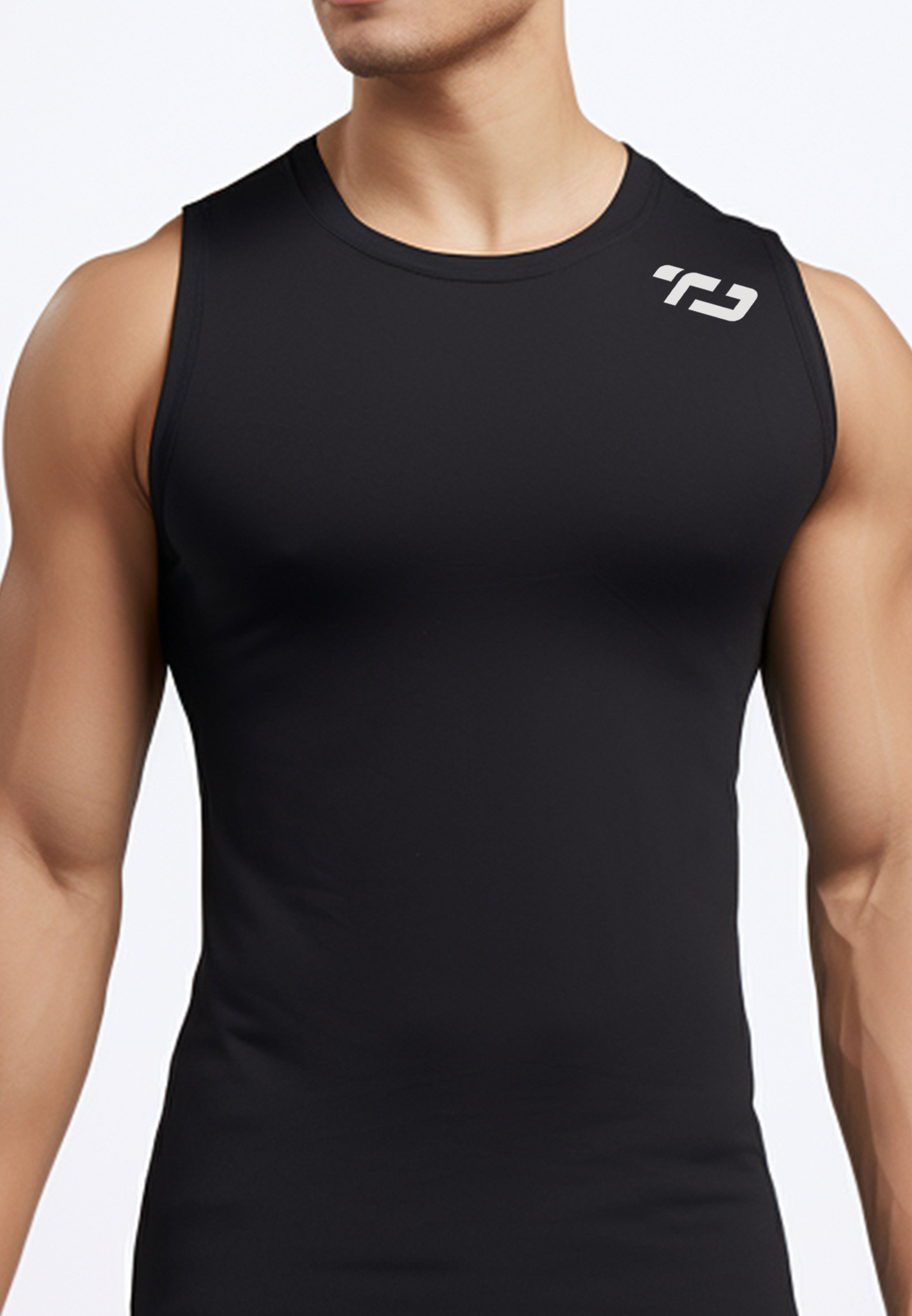 MSA02 kaos running lari pria kutung sleeveless tanktop 4way stretch drifit nanoamid tdactive shoulder hitam