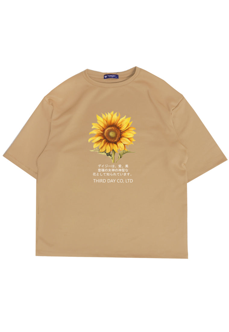 MTP71 kaos oversize flower sunflower bunga matahari bahan tebal scuba pria "big sunflower" khaki