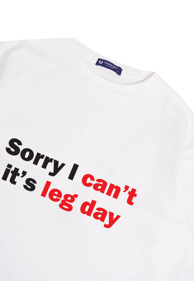 MTQ04 kaos oversize gym bahan scuba tebal pria distro gymbro "sorry i cant leg day" binaraga cowo putih