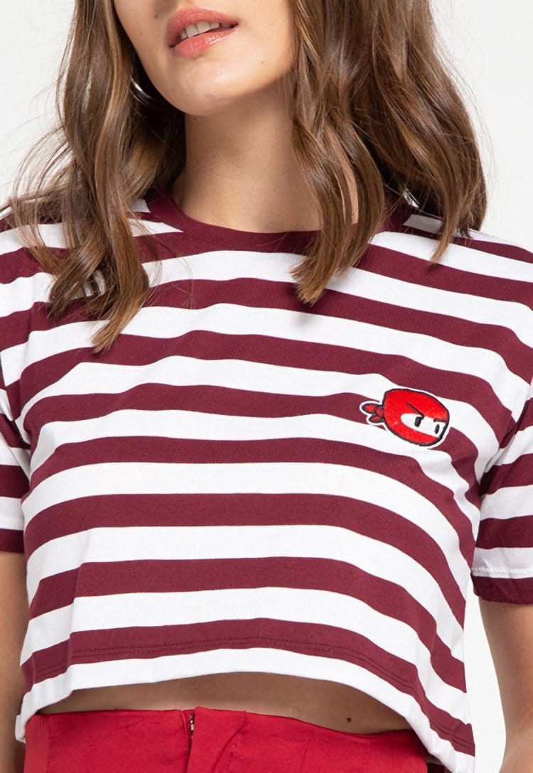 Td Friends LTD52 thirdday CL Crop Loose stripe maroon white ninja dakir kaos casual wanita