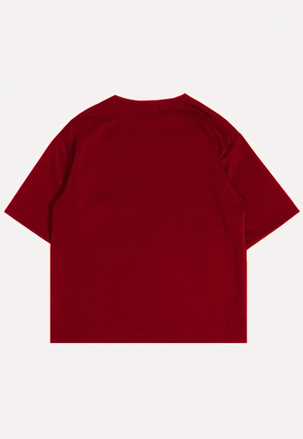 MTQ35 oversized t shirt pria bahan scuba tebal gambar tulisan "third day katakana dateng" merah red maroon