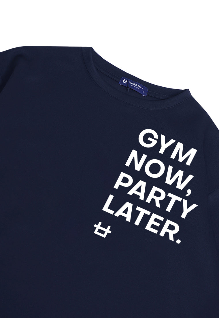 MTP38 kaos oversize gym bahan scuba tebal pria "gym now party later" navy