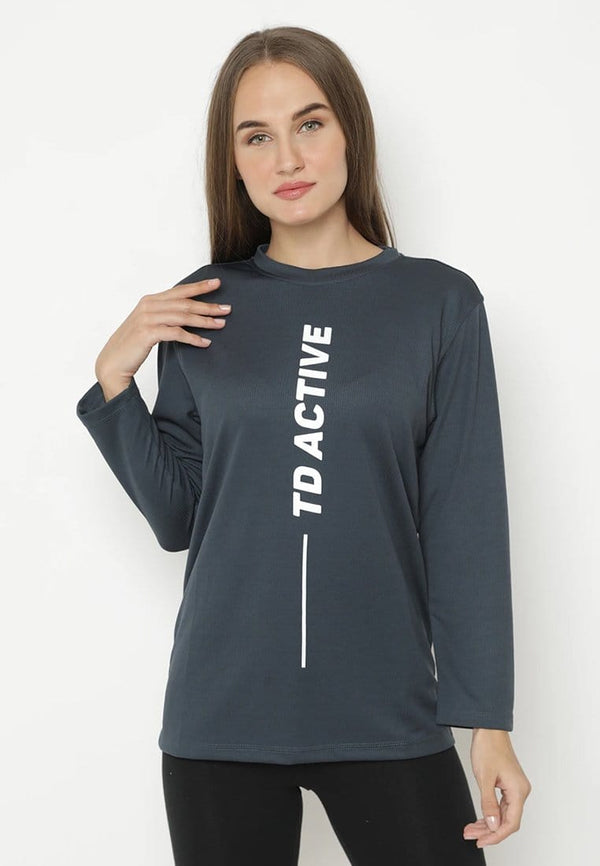 Td Active LS054 Sport ls raglan vert kaos olahraga wanita abu tua