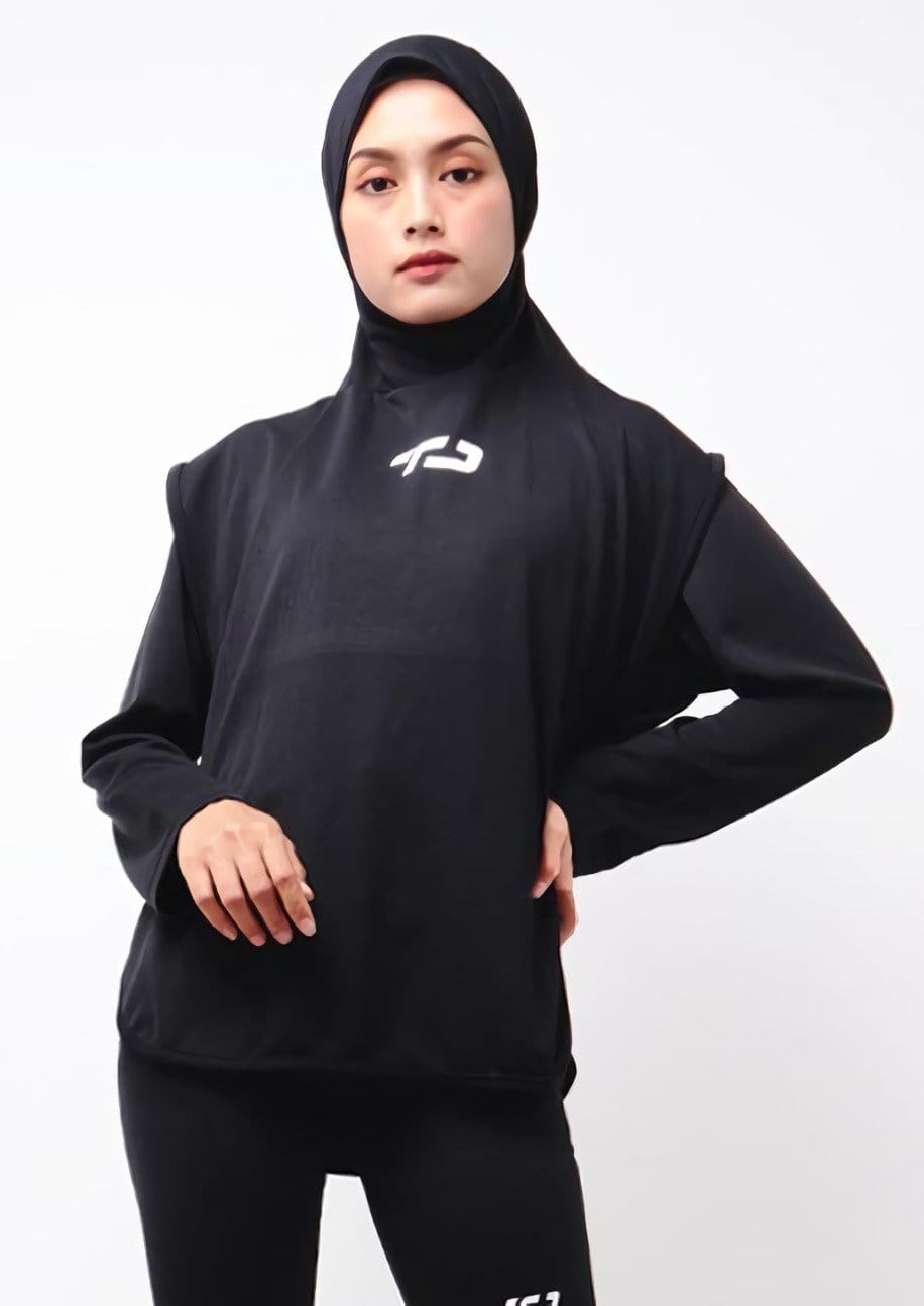 Td Active LSA06 Hbs Hijab Sport Outer Senam 2-In-1 Hoodie Hitam