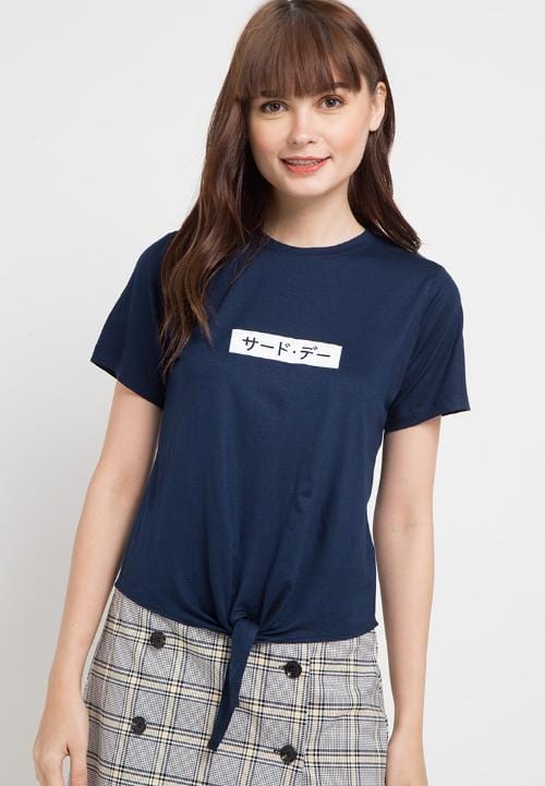 Third Day LTB16E CK crop knot invert katakana T-shirt Navy