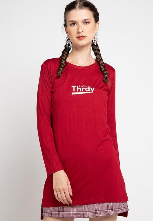 Third Day LTC12 mls thrdy merah maroon kaos tangan panjang hijab