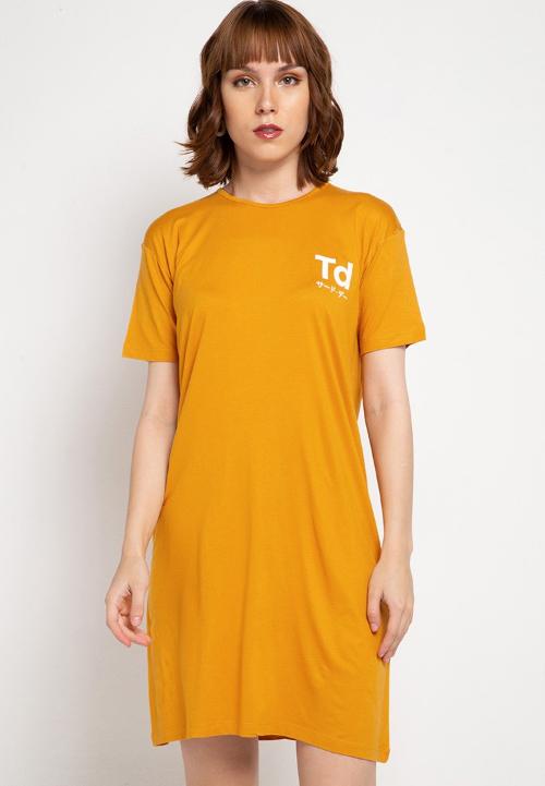 Third Day LTC25 ld td elegant kuning mustard kaos dress panjang wanita