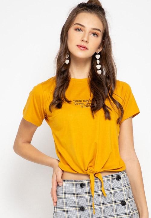 Third Day LTC31 ck thirdday osaka japan kuning mustard t shirt lucu crop knot