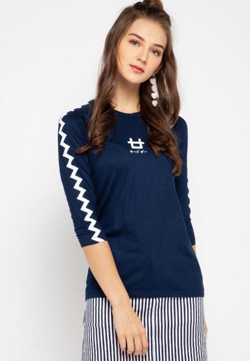 Third Day LTC40 rg zigzag logoicon navy kaos lengan panjang 3/4 ladies