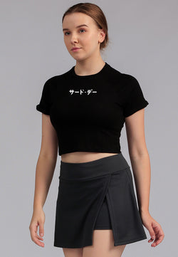 Third Day LTE03 STCP Crop Top Katakana Hitam Kaos Casual Wanita