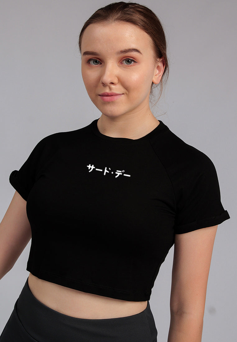 Third Day LTE03 STCP Crop Top Katakana Hitam Kaos Casual Wanita