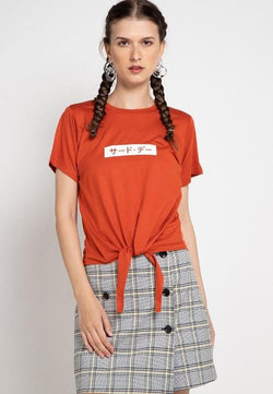 Third Day LTC05 ck invert katakana merah bata kaos crop knot