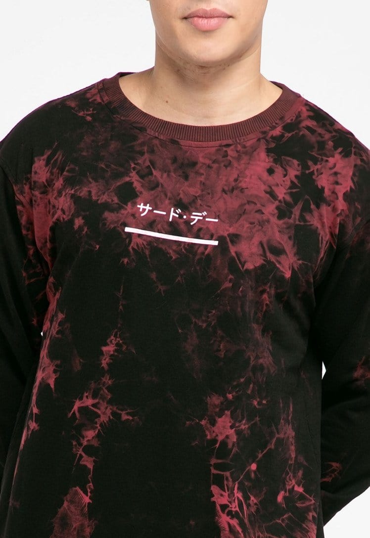 Third Day MOA06 tie dye sweater  black red katakana underline unisex