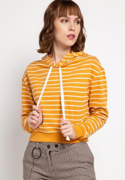 LMP022 pbch crop hoodie kuning putih belang stripe