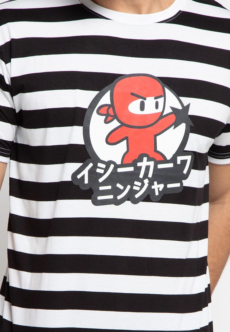 MTE08F ishikawa red stp blk-wh T-shirt