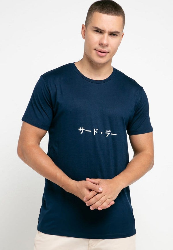 Third Day MTH43 katakana belly t-shirt unisex navy