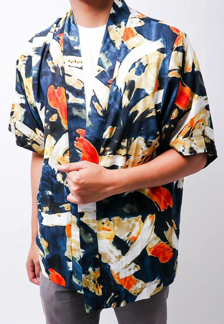 Nade Japan NTA86	KMN Kimono Outer Unisex Abstrak Navy