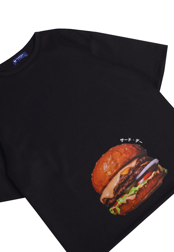 Third Day MTO14 Kaos T-Shirt Pria Oversize Thirdday Burger Hitam