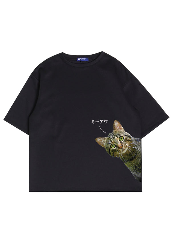 Thirdday MTL94 kaos t shirt pria oversize thirdday cat kucing jepang hitam