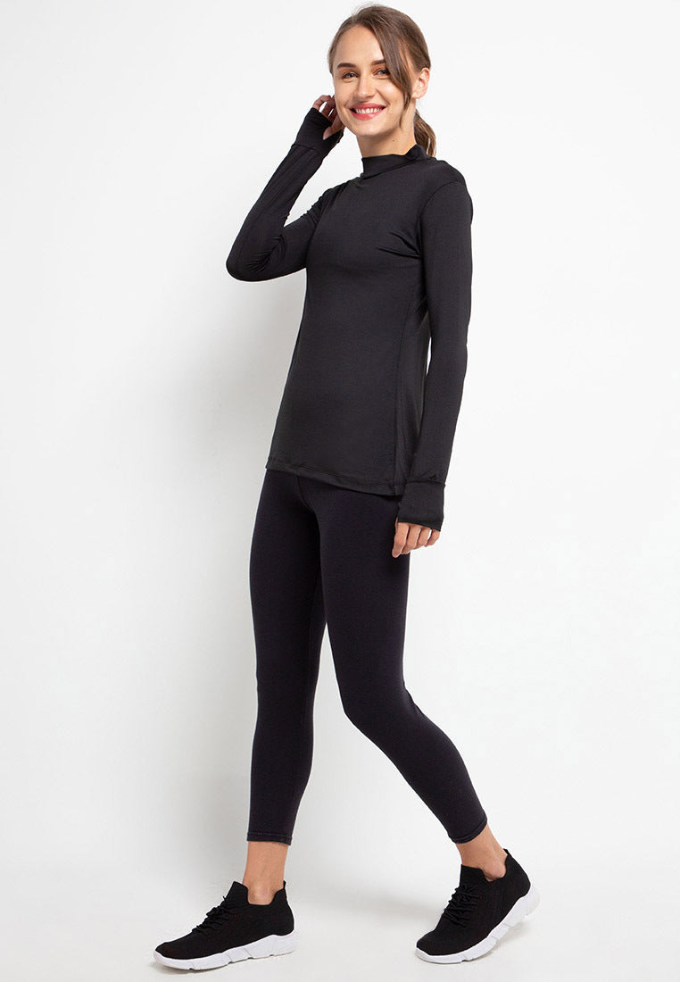 Td Active LSA86 Sport inner polos thumbhole kaos olahraga wanita black