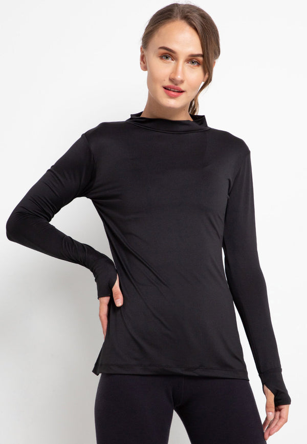 Td Active LSA86 Sport inner polos thumbhole kaos olahraga wanita black