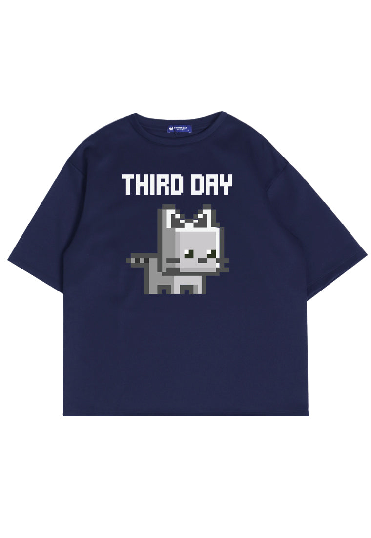 Third Day MTM31 kaos oversize tebal scuba thirdday kucing pixel navy