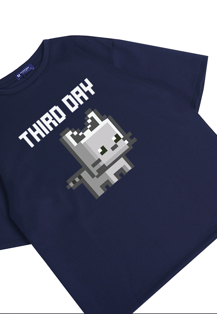 Third Day MTM31 kaos oversize tebal scuba thirdday kucing pixel navy