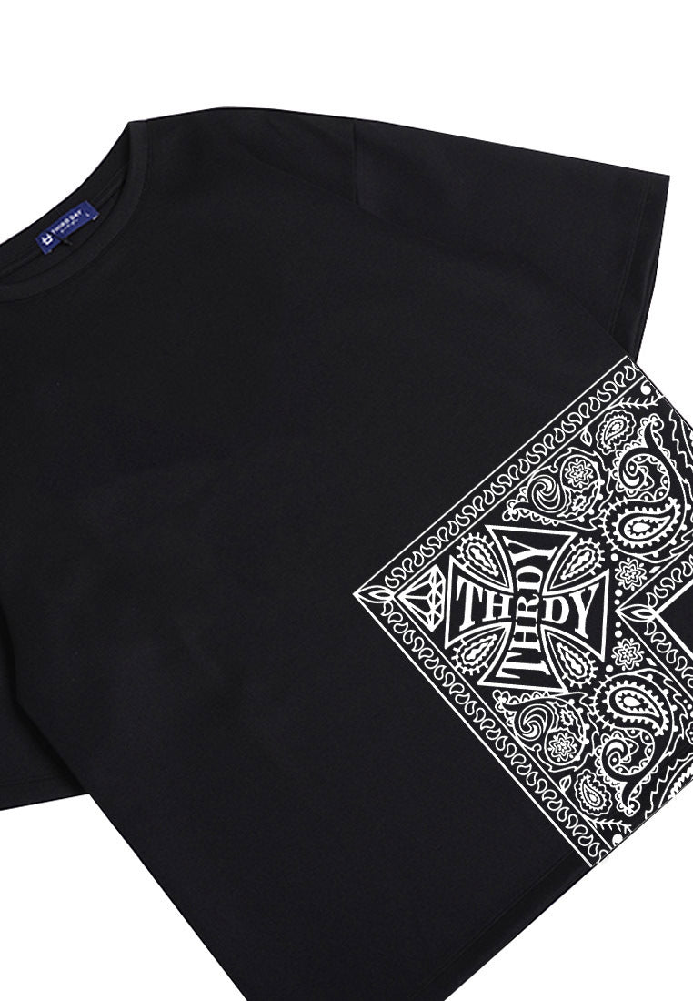 Third Day MTM54 kaos oversize couple kain tebal scuba batik paisley hitam