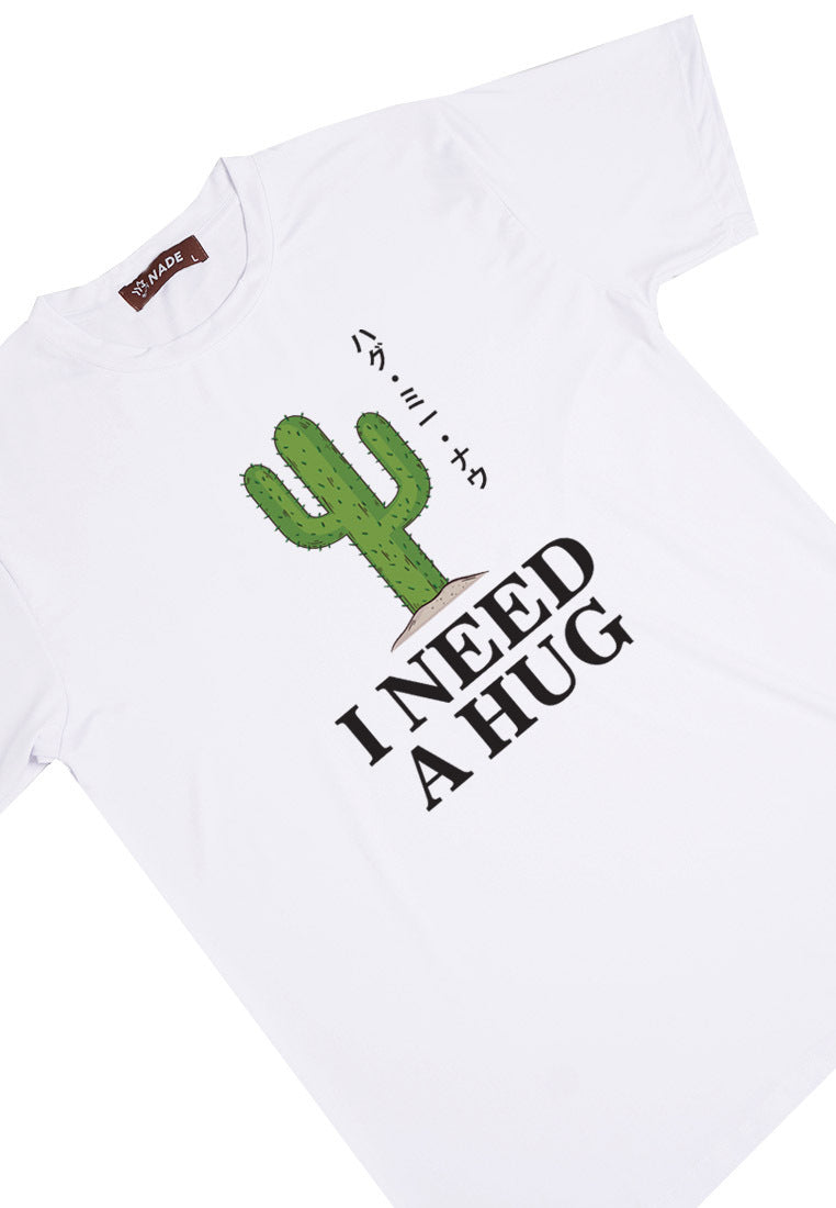 Nade NTC22 kaos anti kusut stretch kaktus i need a hug putih