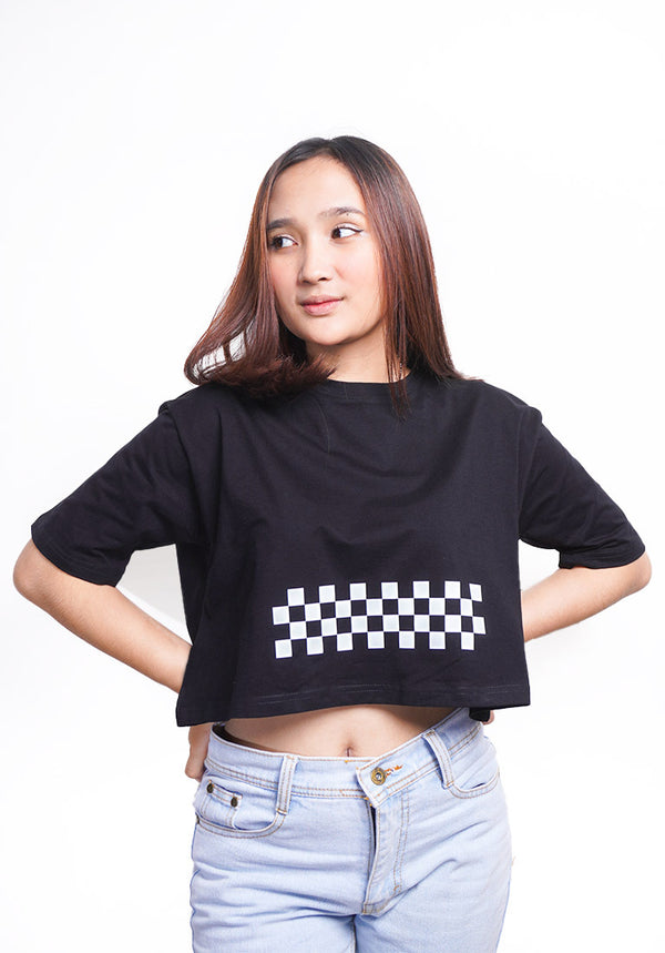 TDLA LTE45 crop top OLC kaos oversize wanita catur hitam