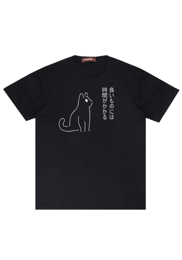 Nade NTC16 kaos anti kusut stretch komik anime kucing good things take time hitam