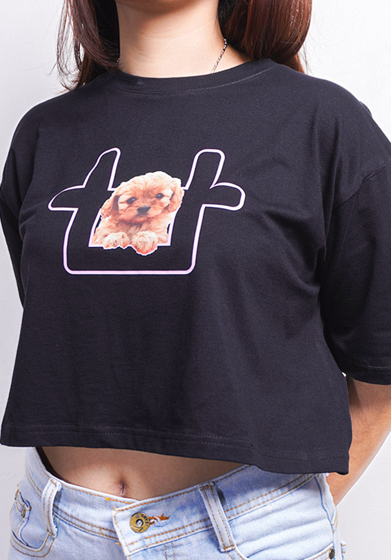 TDLA LTE34 crop top OLC kaos oversize wanita poodle pink logo hitam