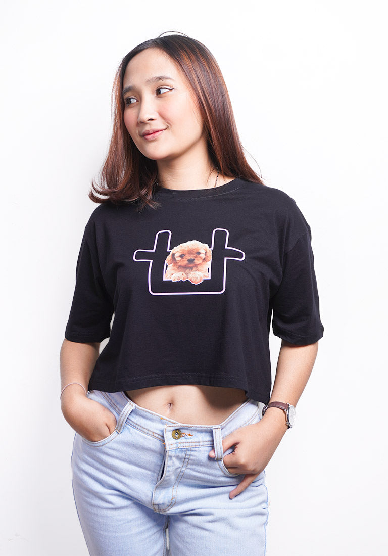 TDLA LTE34 crop top OLC kaos oversize wanita poodle pink logo hitam