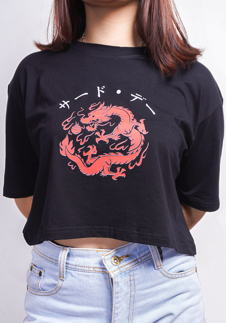 TDLA LTE44 crop top OLC oversize wanita dragon naga merah katakana