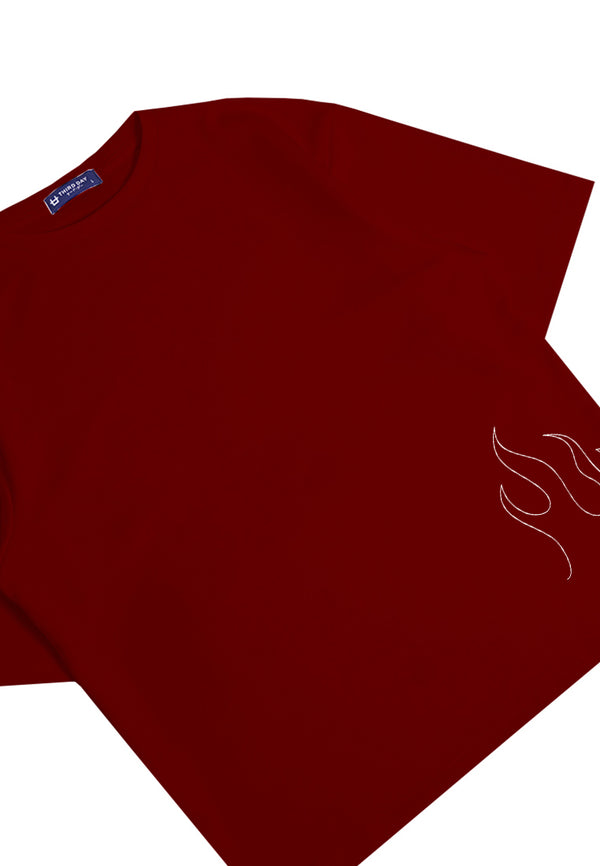 Third Day MTM74 kaos oversize tebal scuba distro pria outline fire maroon