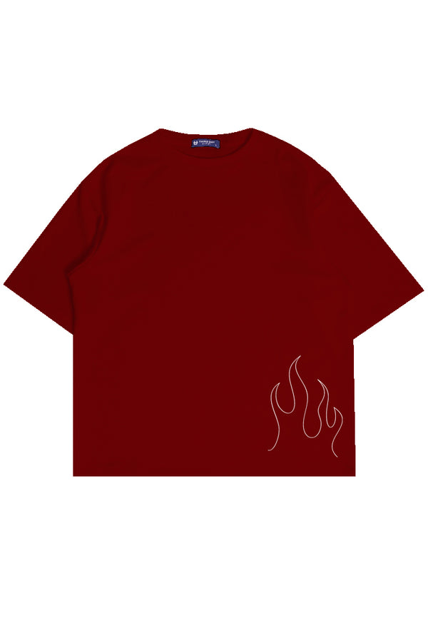 Third Day MTM74 kaos oversize tebal scuba distro pria outline fire maroon