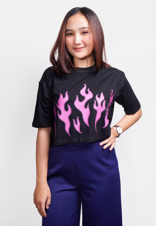 TDLA LTE50 crop top OLC kaos oversize wanita pink fire hitam