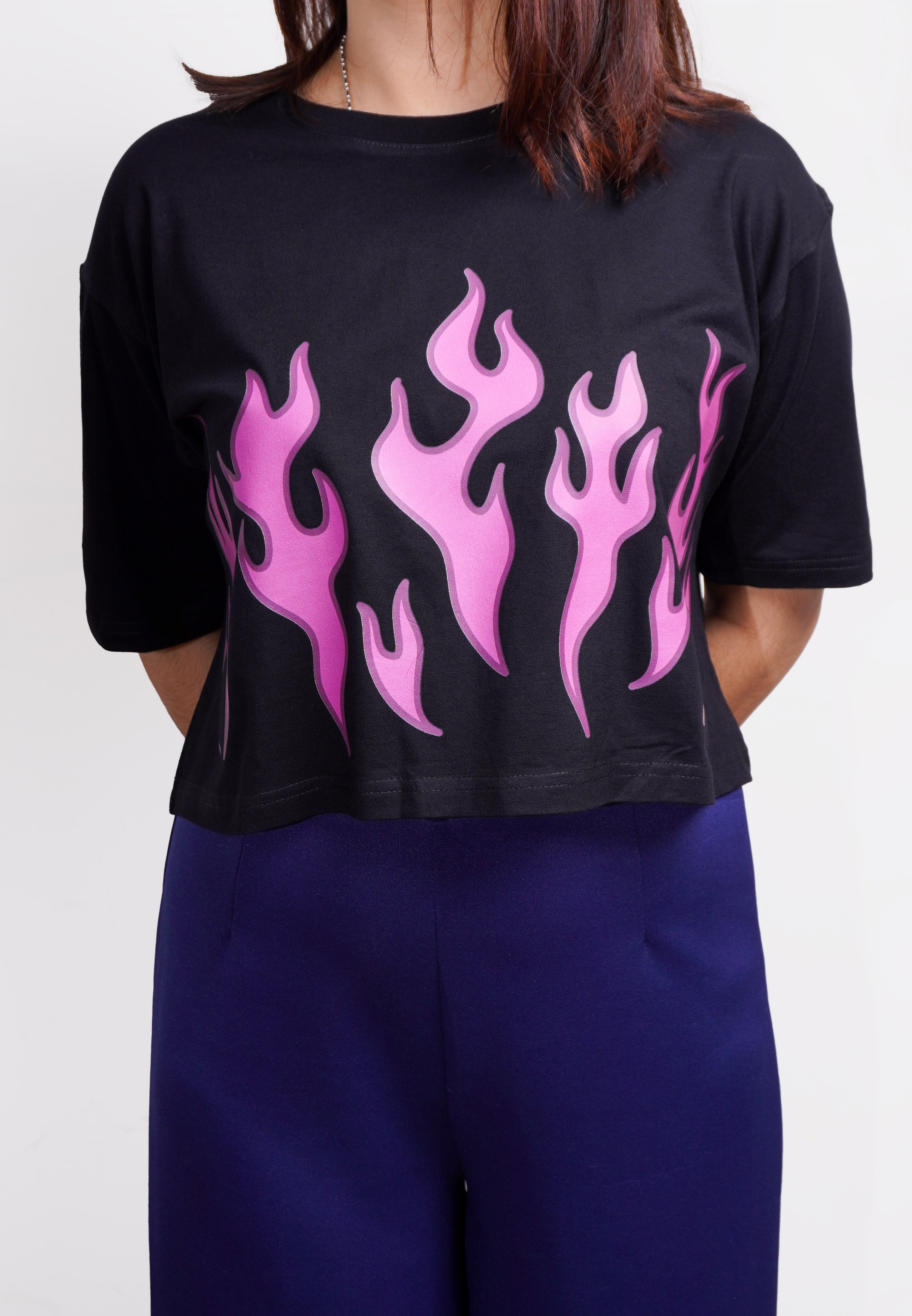 TDLA LTE50 crop top OLC kaos oversize wanita pink fire hitam