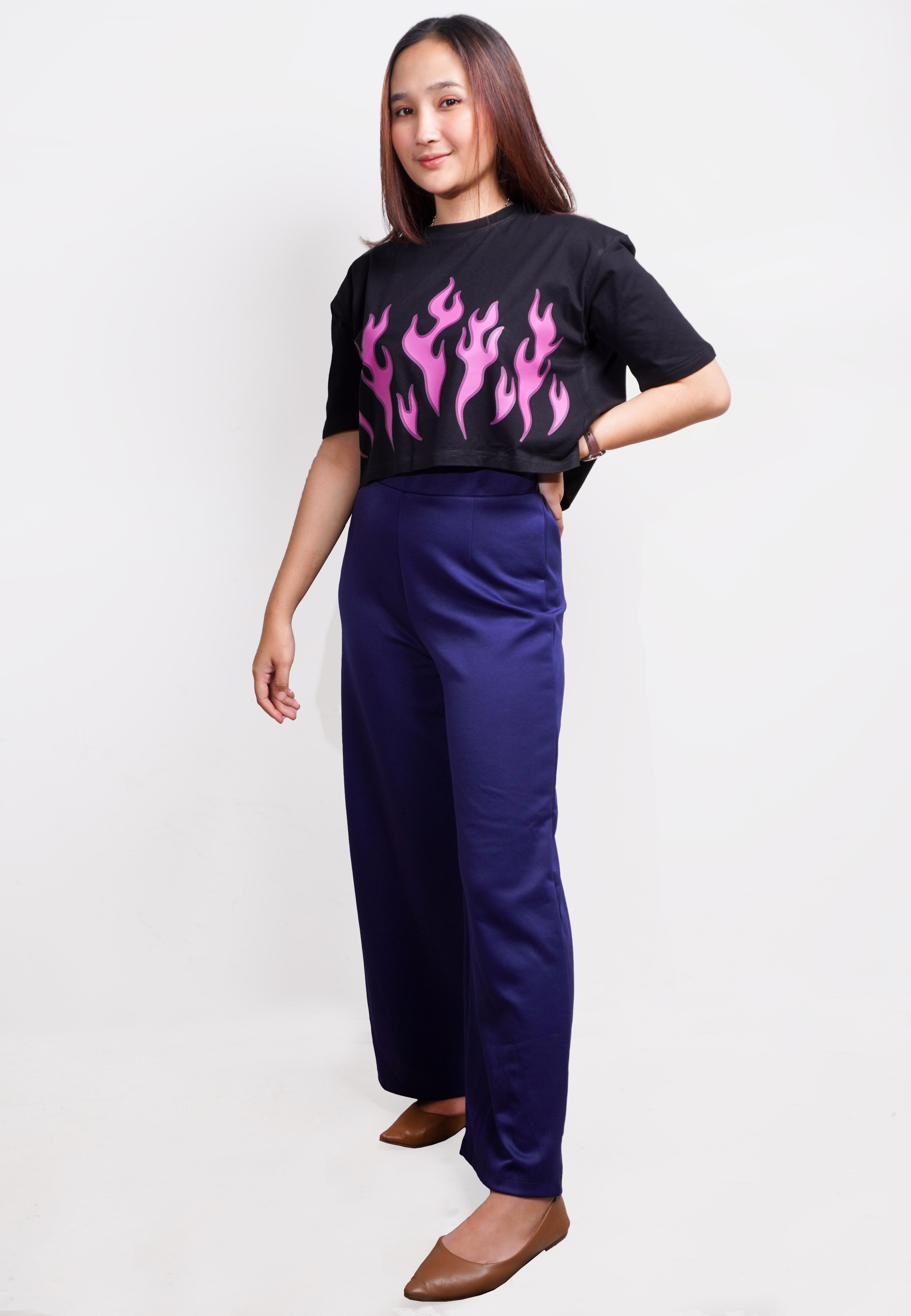 TDLA LTE50 crop top OLC kaos oversize wanita pink fire hitam