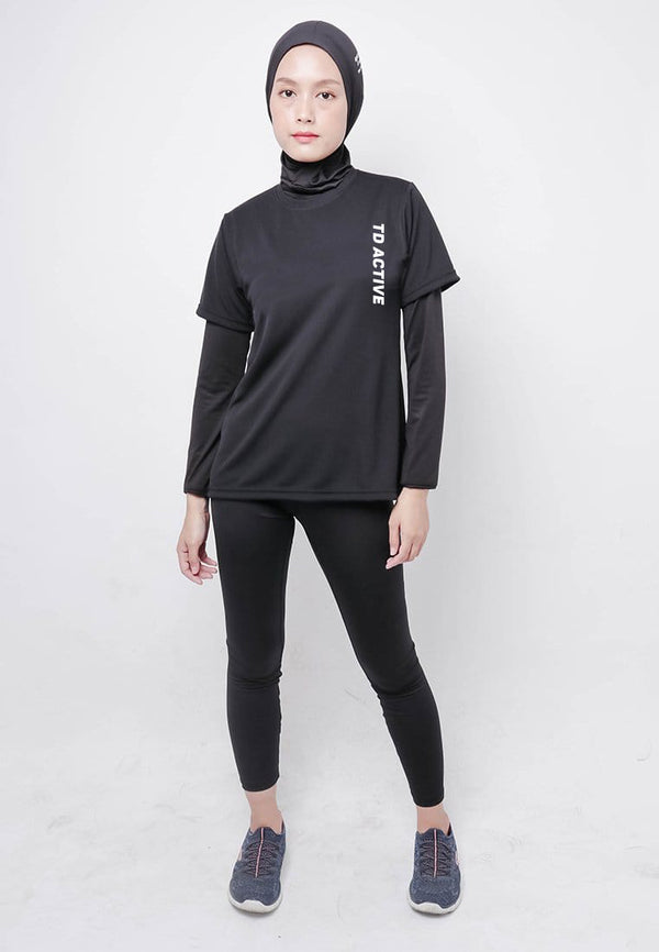 Td Active LSA95 kaos olahraga wanita tangan pendek aerobic gym cardio instadry hitam