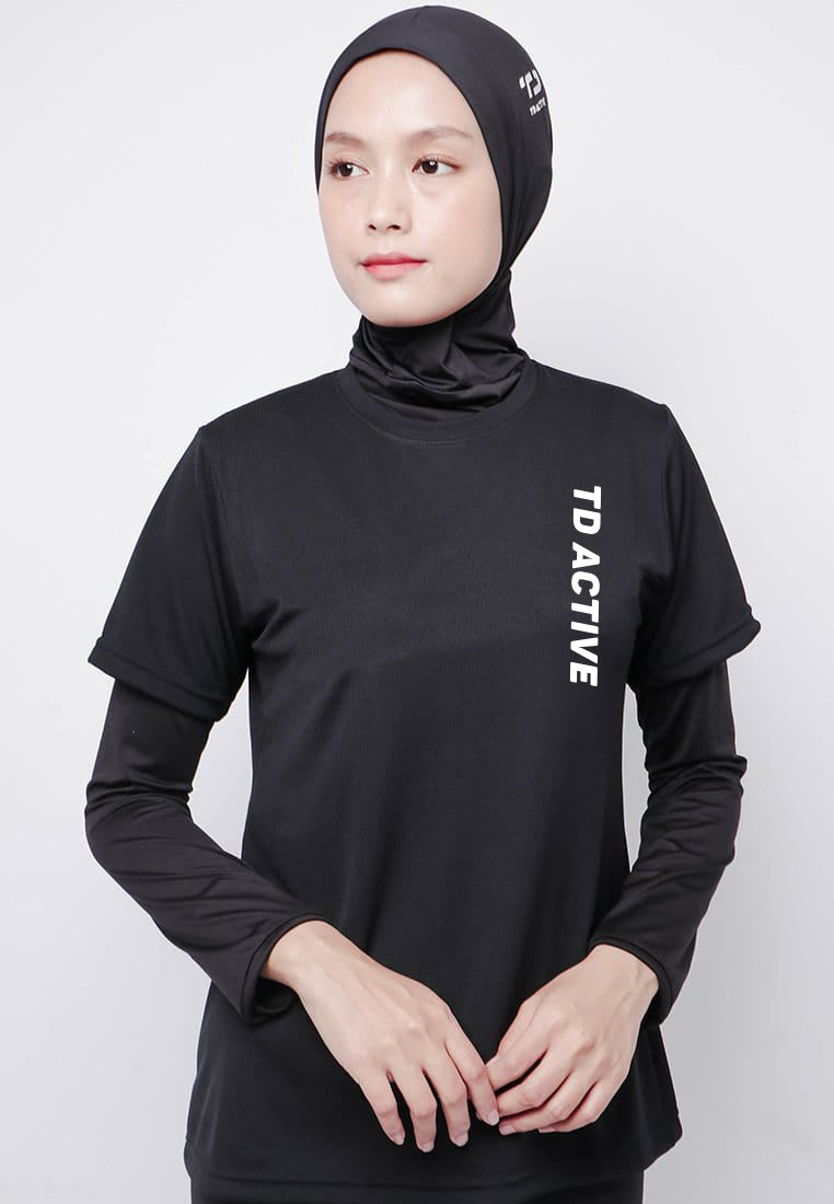 Td Active LSA95 kaos olahraga wanita tangan pendek aerobic gym cardio instadry hitam