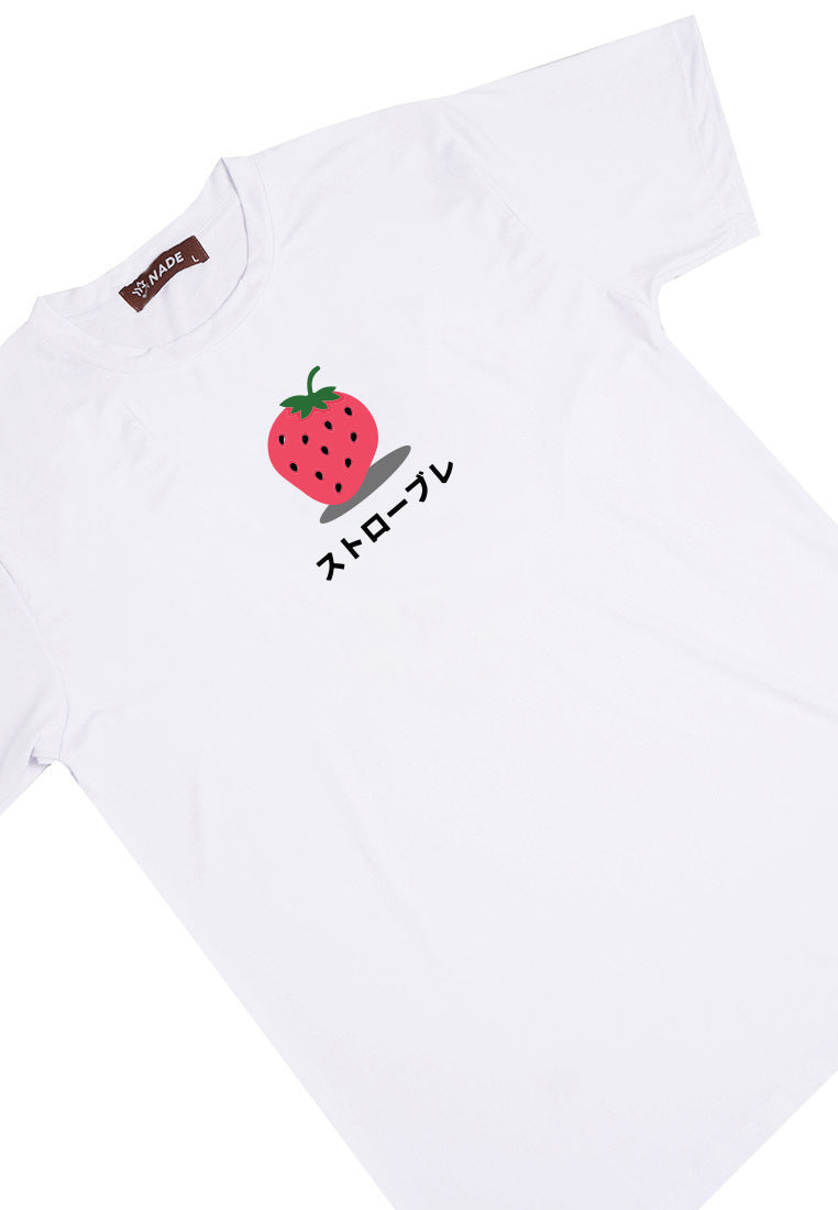 Nade NTC39 kaos anti kusut stretch tulisan jepang anime strawberry putih