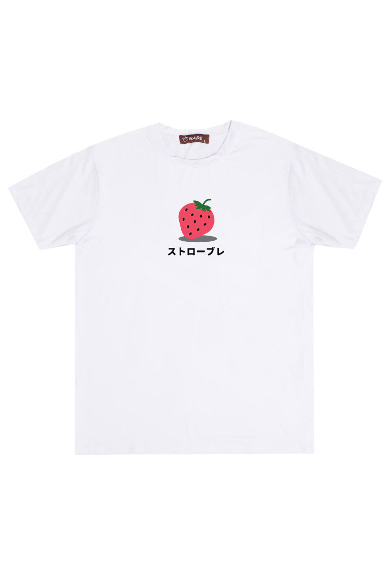 Nade NTC39 kaos anti kusut stretch tulisan jepang anime strawberry putih