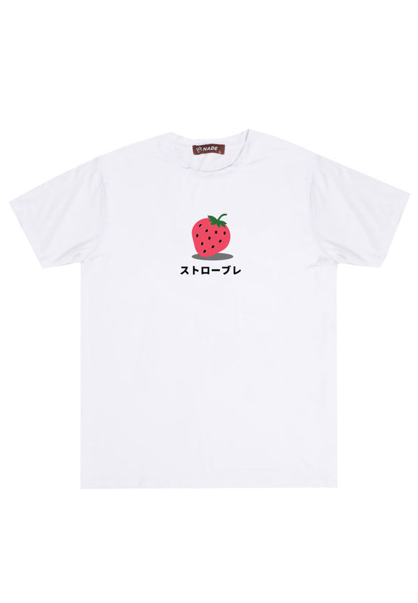 Nade NTC39 kaos anti kusut stretch tulisan jepang anime strawberry putih