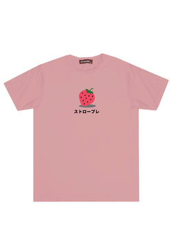 NTC35 kaos anti kusut spandex stretch strawberry bar nude pink