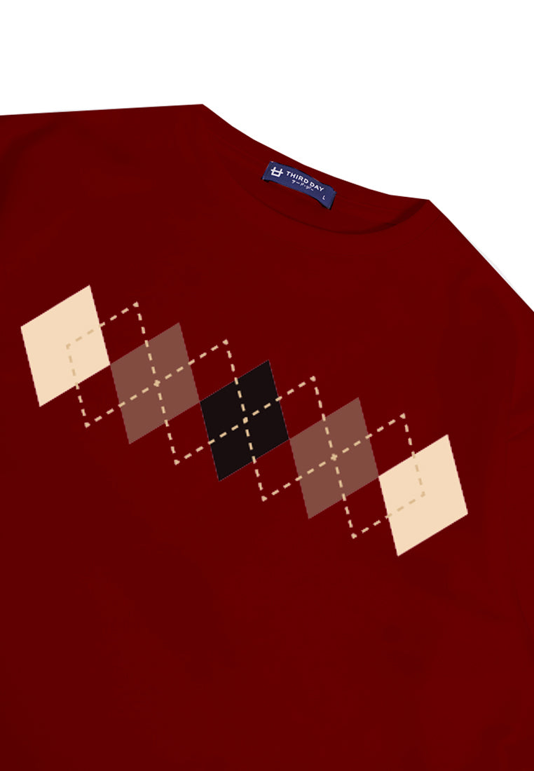 MTN18 kaos oversize korea argyle diamond rajut effect maroon