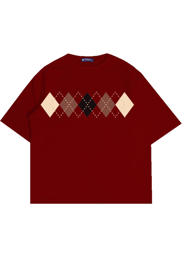 MTN18 kaos oversize korea argyle diamond rajut effect maroon