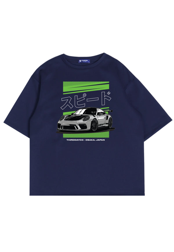 MTN34 kaos oversize scuba tebal mobil balap hijau neon speed navy