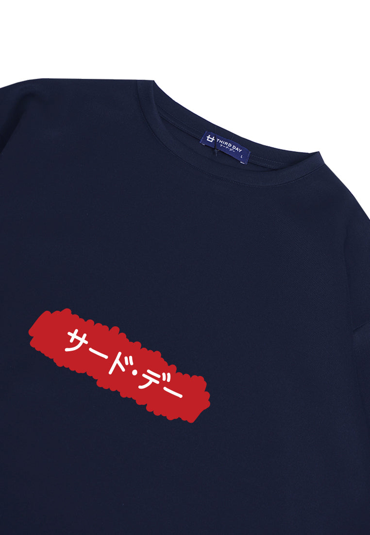 MTN39 kaos oversize tulisan jepang simple merah scribble katakana navy
